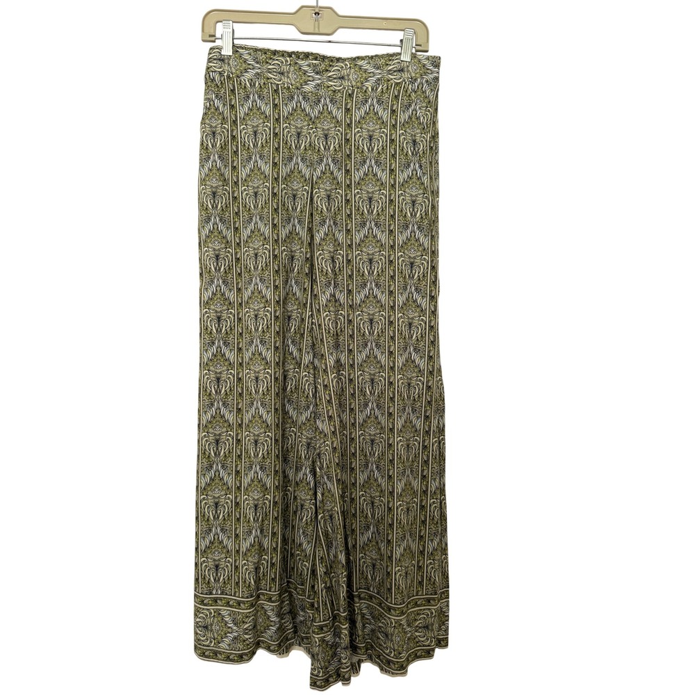 Max Studio Green Flower Easy Wide Leg Pants Lg